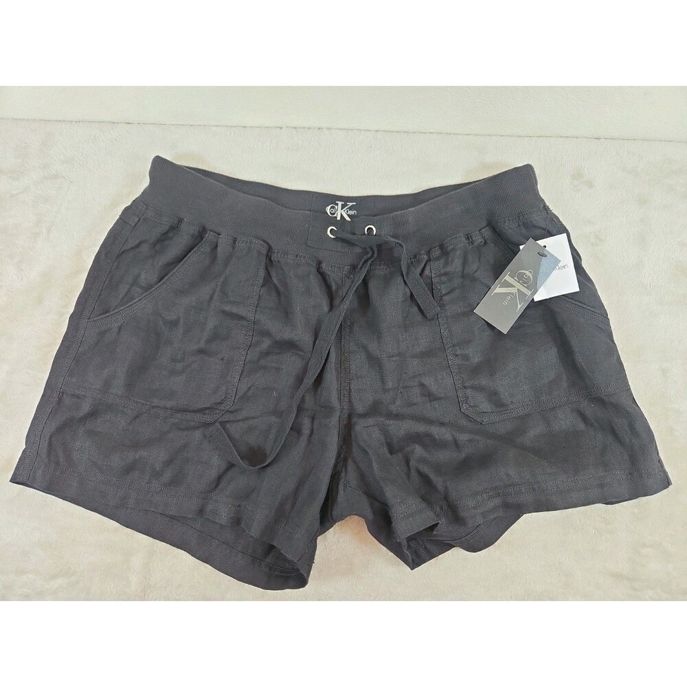 Calvin Klein Linen Blend Drawstring Shorts Womens XL black Pockets